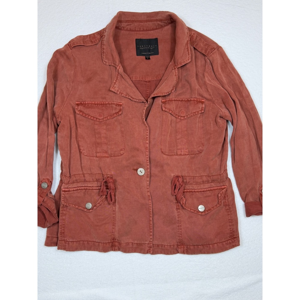 Sanctuary Womens Desert Safari Utility Jacket Red Button Down Linen Size S